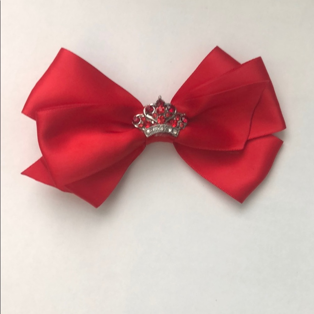 Boutique red satin bow with crown center